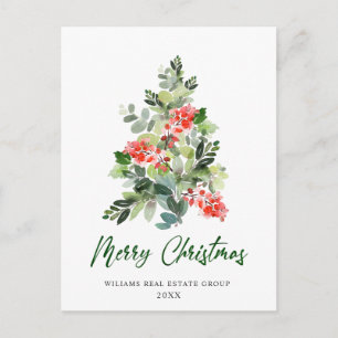 Elegant Holly Tree Christmas Corporate Greeting Postcard