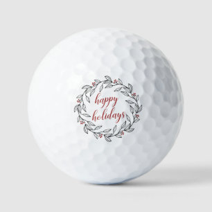 Elegant Holly Wreath Happy Holidays Golf Balls