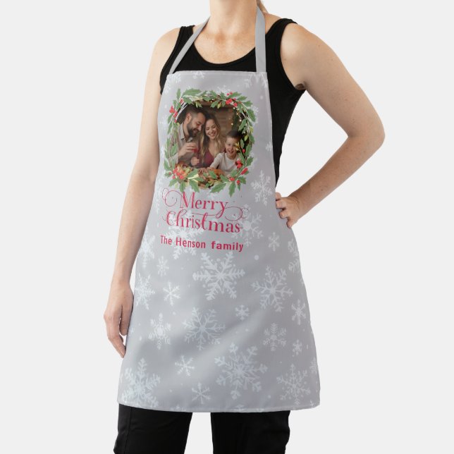Elegant Holly Wreath Merry Christmas Photo Apron (Insitu)