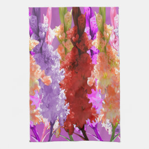 Elegant Hollyhock Flowers, Tea Towel