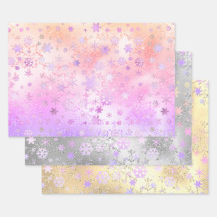 Elegant Holographic Christmas Snowflake Pattern Wrapping Paper Sheet