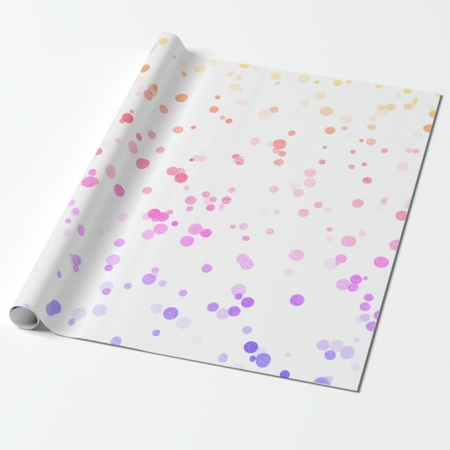 Elegant holographic confetti polka dot pattern wrapping paper (Unrolled)