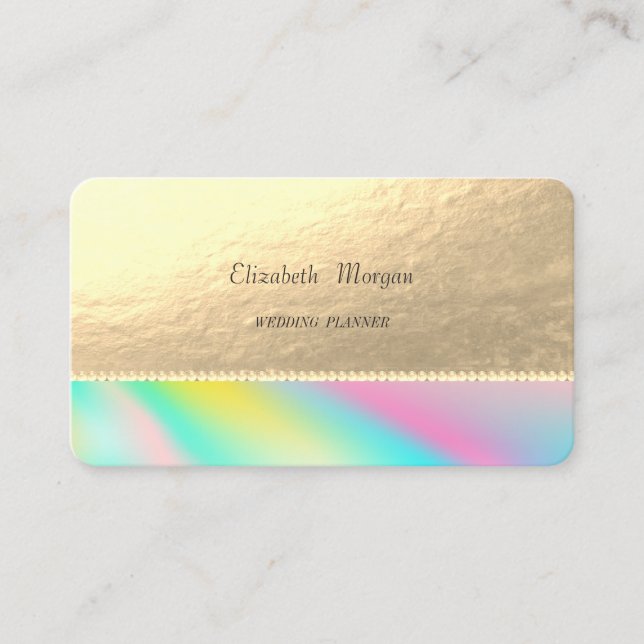Elegant Holographic Faux Gold,Pearls Business Card (Front)