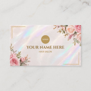 Elegant Holographic Floral Beauty Salon Business Card