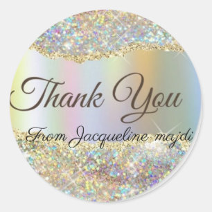 Elegant Holographic Glitter Agate Thank You Classi Classic Round Sticker