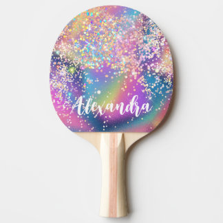 Elegant Holographic Glitter Colorful Ping Pong Paddle