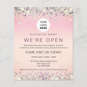 Elegant Holographic Glitter Custom Logo Pink Flyer
