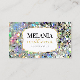 Elegant Holographic Glitter Makeup Artist Frame Business Card