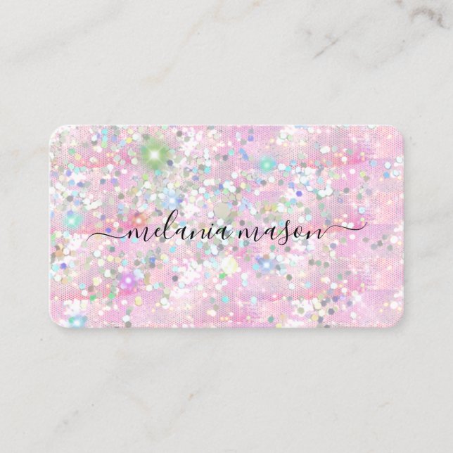 Elegant Holographic Glitter Makeup Artist Pink  Business Card (Front)