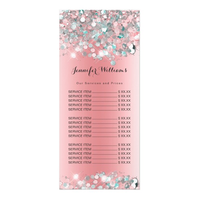 Elegant Holographic Glitter Makeup Artist Pink Rack Card (Front)