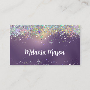 Elegant Holographic Glitter Makeup Artist Purple Business Card