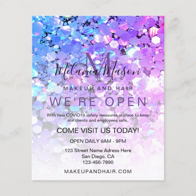 Elegant Holographic Glitter Makeup Artist Purple Flyer (Front)