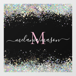 Elegant Holographic Glitter Monogram Black