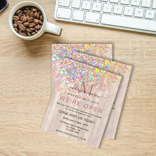 Elegant Holographic Glitter Pearl We're Open Salon Flyer