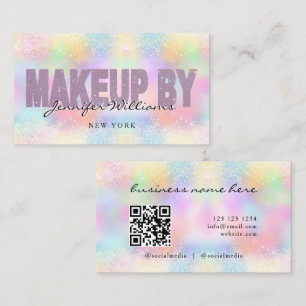 Elegant Holographic Glitter QR Code Makeup Artist Business Card