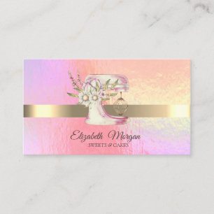 Elegant Holographic,Gold Stripe Floral Mixer Business Card