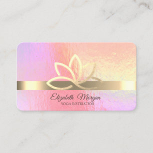 Elegant Holographic,Gold Stripe,Gold Lotus Business Card