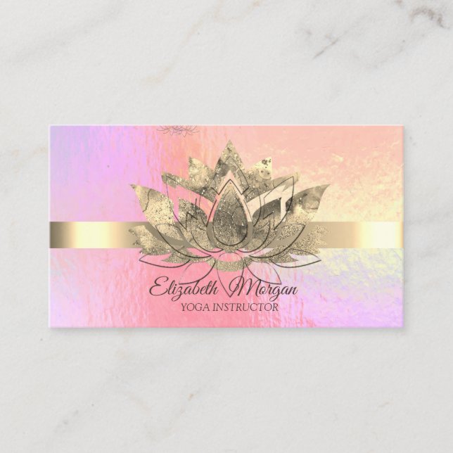 Elegant Holographic,Gold Stripe,Lotus   Business Card (Front)