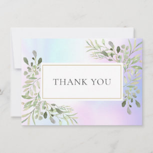 Elegant Holographic Greenery Leaves Thank You