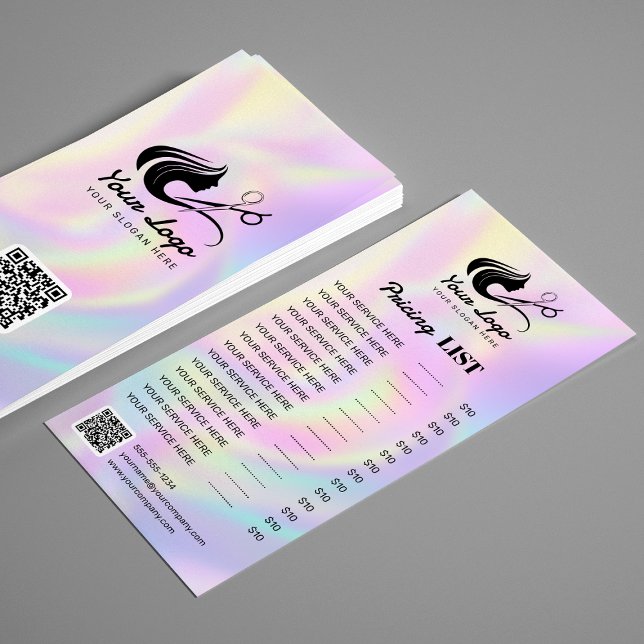 Elegant Holographic Hair Salon Logo Price List Rack Card (Creator Uploaded)