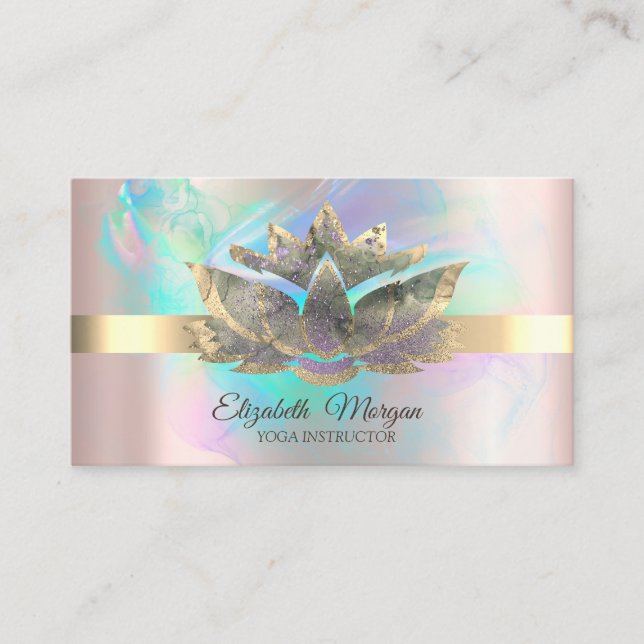 Elegant Holographic Ink,Rose Gold,Lotus Business Card (Front)