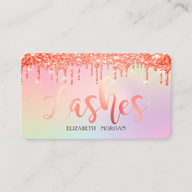 Elegant Holographic,Lashes,Glitter Drips Business Card (Front)