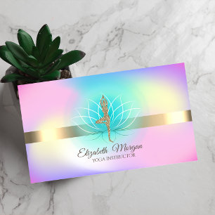 Elegant Holographic Lotus Yoga Glitter Girl Business Card