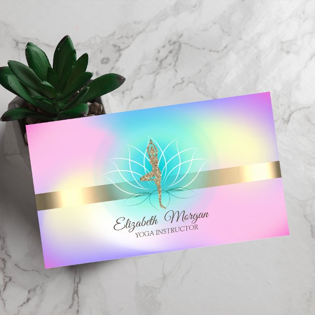 Elegant Holographic Lotus Yoga Glitter Girl Business Card (Creator Uploaded)