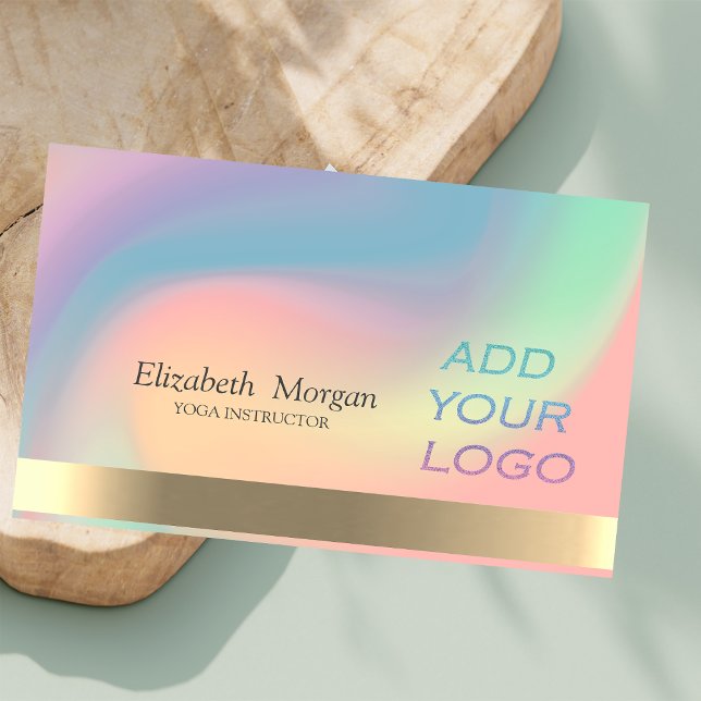Elegant Holographic Ombre Add Your Logo Business Card (Creator Uploaded)