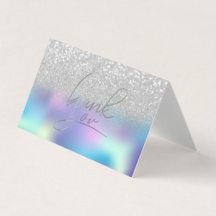 Elegant Holographic Silver Bokeh Thank you Business Card