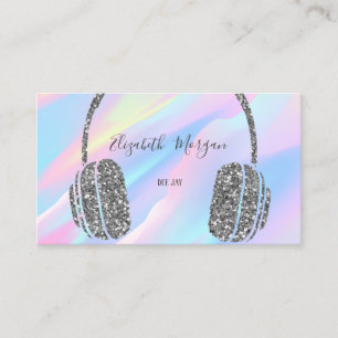 Elegant Holographic, Silver Glitter Headphone DJ Business Card