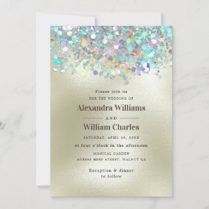 Elegant Holographic Sparkly Glitter Modern Gold Invitation