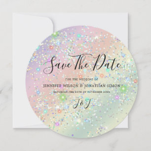 Elegant Holographic Sparkly Glitter Pastel Modern Save The Date