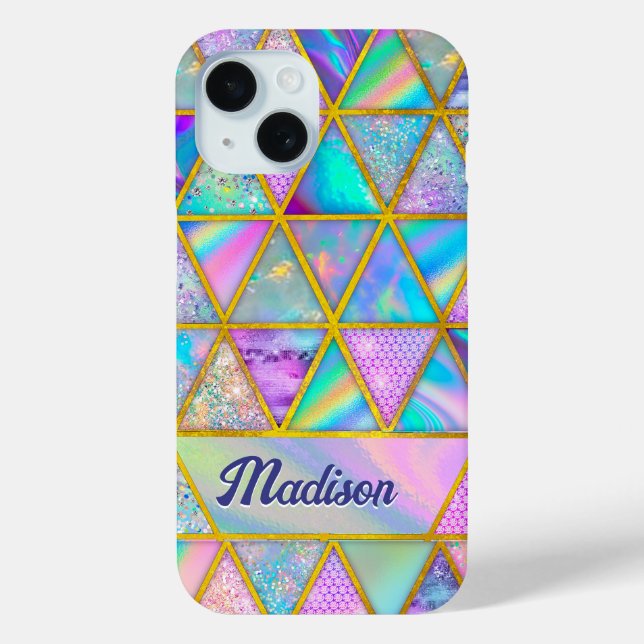 Elegant holographic trendy faux gold geometric Case-Mate iPhone case (Back)