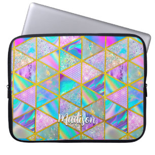 Elegant holographic trendy faux gold geometric laptop sleeve
