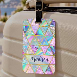 Elegant holographic trendy faux gold geometric luggage tag