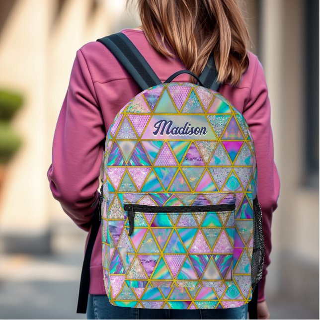 Elegant holographic trendy faux gold geometric  printed backpack (Creator Uploaded)