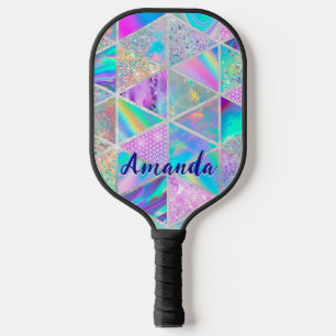 Elegant holographic trendy faux silver geometric pickleball paddle
