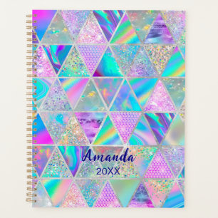 Elegant holographic trendy faux silver geometric planner