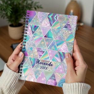 Elegant holographic trendy faux silver geometric planner