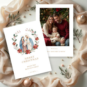 Elegant Holy Nativity Family Christmas Photo Holiday Card