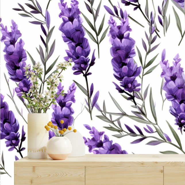 Elegant Home Decor: Purple Floral with Green Leaf Wallpaper (Creator Uploaded)