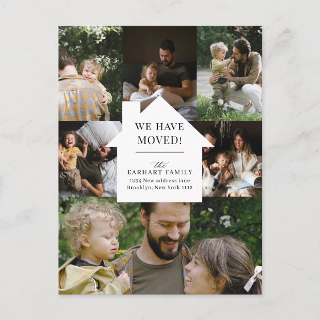 Elegant Home Photo Collage Moving Anouncement Postcard (Front)