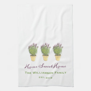 Elegant Home Sweet Home Family Monogram Lavender Tea Towel