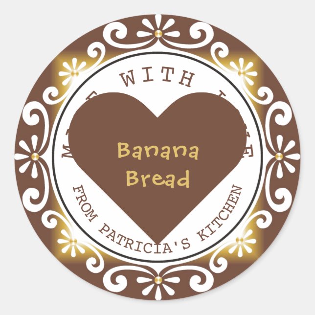 Elegant Homemade Banana Bread Made With Love Classic Round Sticker (Front)