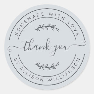 Elegant Homemade With Love Pastel Blue Thank You Classic Round Sticker