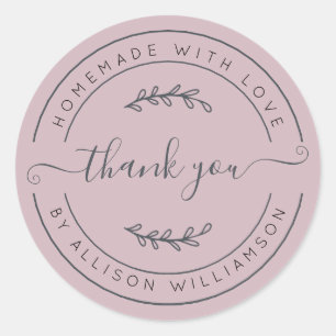 Elegant Homemade With Love Pastel Purple Thank You Classic Round Sticker
