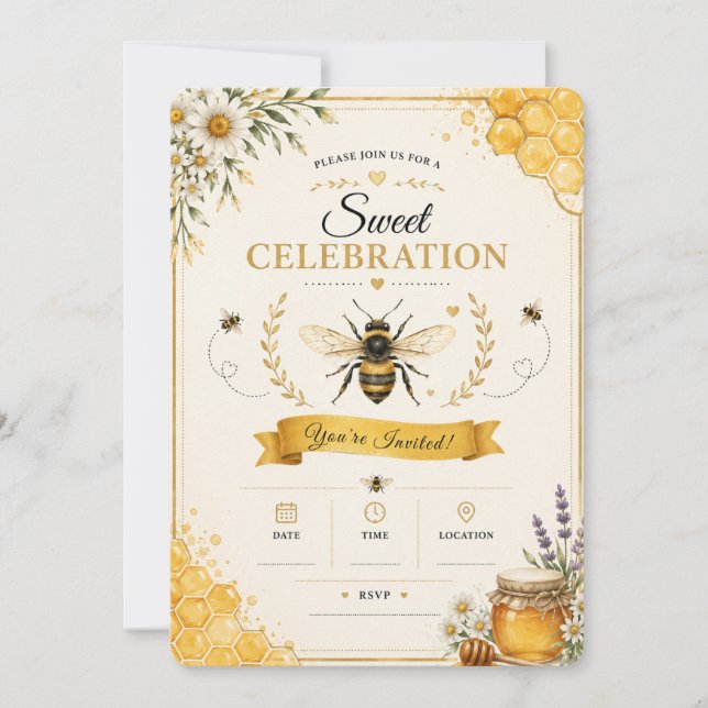 Elegant Honey Bee Floral Invitation (Front)