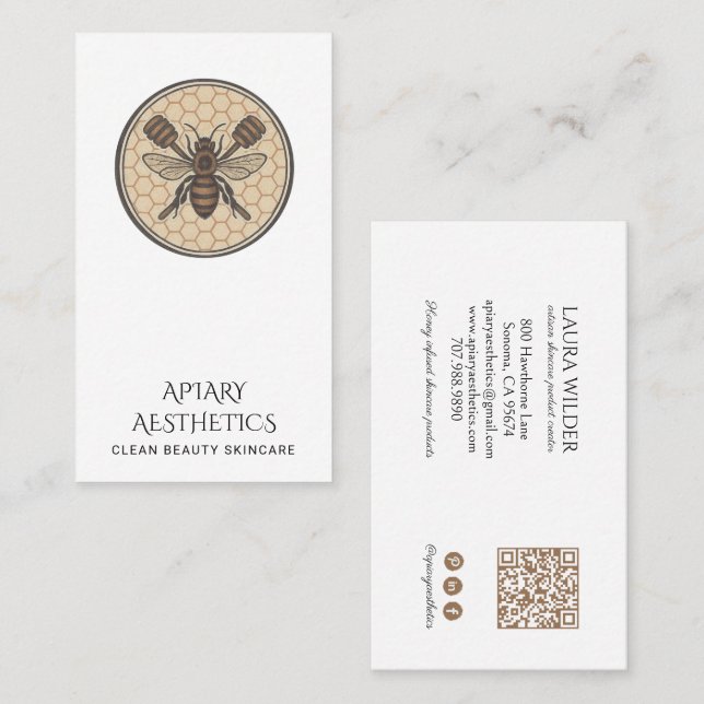 Elegant Honey Bee Logo Skincare Products Business Card (Front/Back)