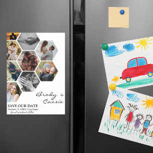 Elegant Honeycomb Photo Wedding Save the Date Magnetic Invitation
